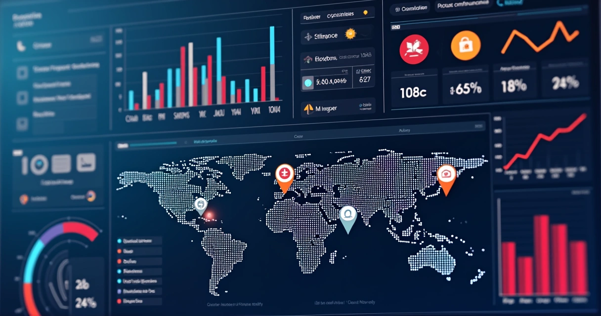Tela digital mostrando gráficos e mapas em análise de big data eleitoral com estatísticas e números coloridos