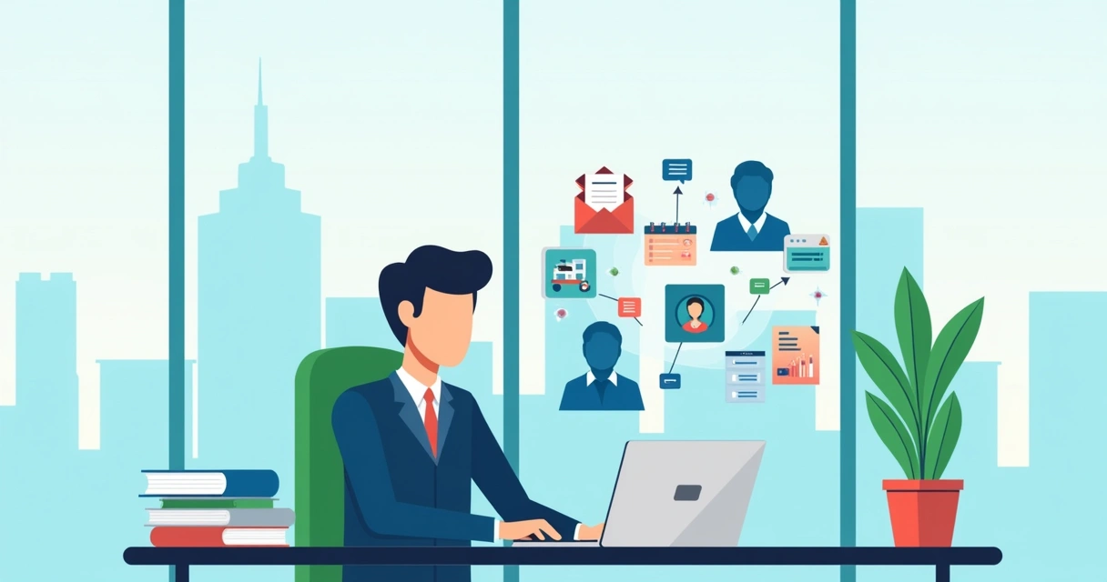 Ilustração de gestor público usando plataforma digital para centralizar informações do mandato e interagir com cidadãos