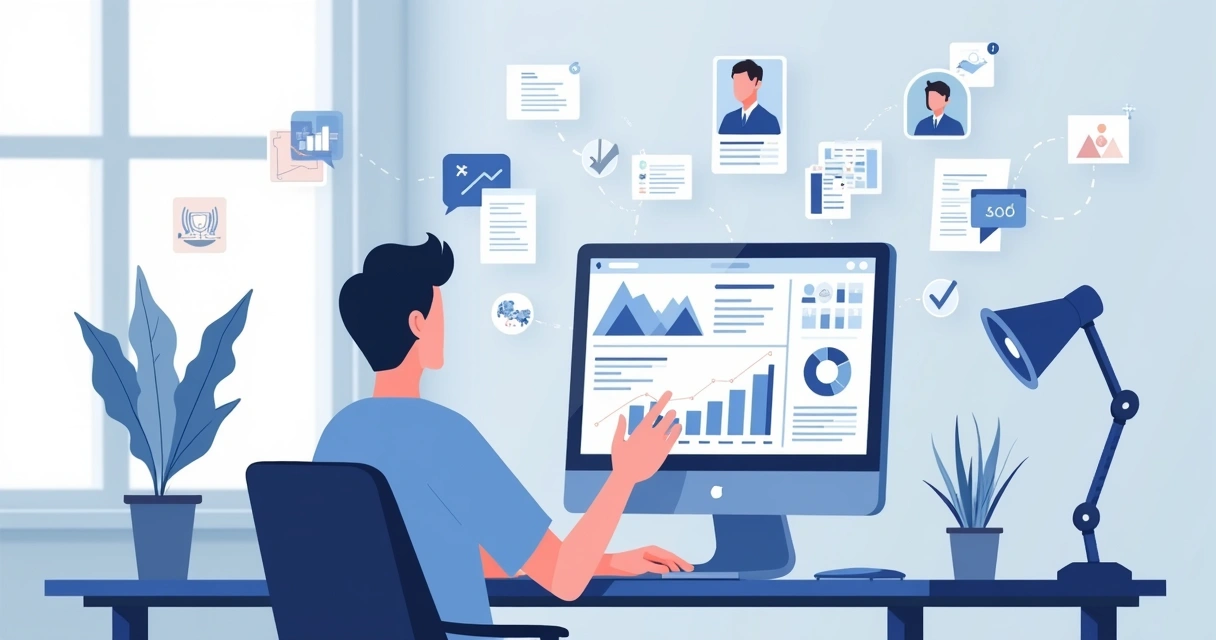 Ilustração corporativa plana de gestor público usando plataforma digital para gestão de campanha e mandato