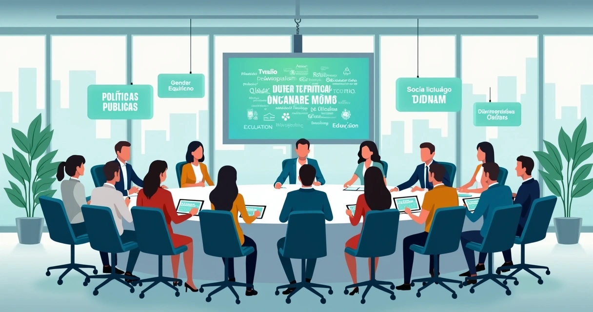 Ilustração corporativa de vereadores em reunião durante evento municipal