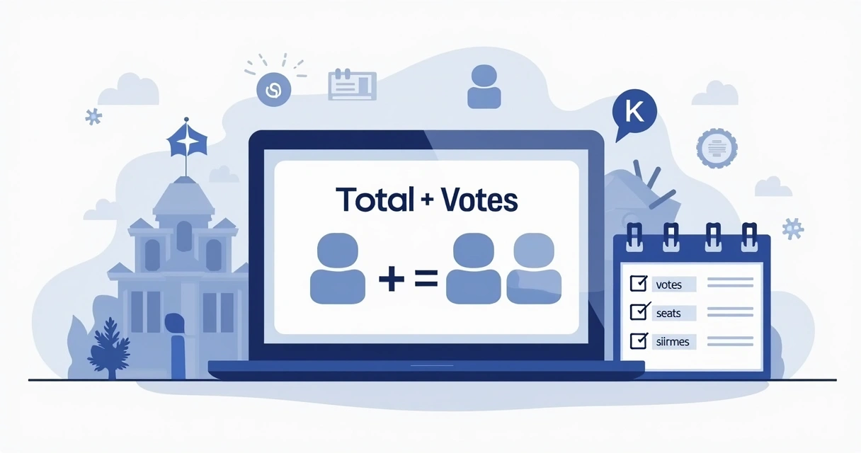 Ilustração corporativa de gráfico e fórmula matemática representando cálculo do coeficiente eleitoral em eleições proporcionais