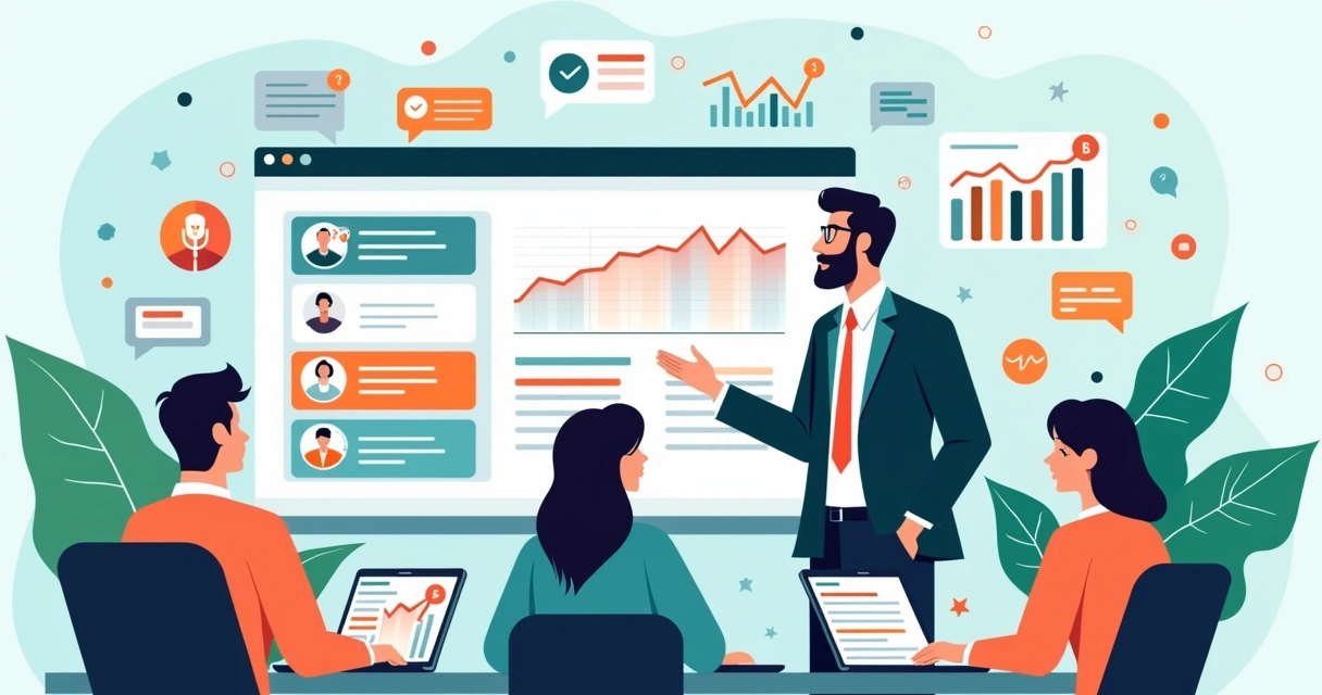 Ilustração de coordenador de campanha eleitoral gerenciando equipe e planejamento estratégico