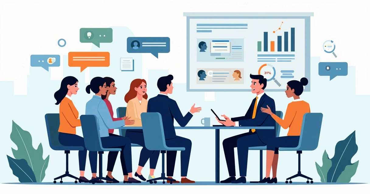 Candidato político ouvindo grupo de eleitores em reunião de pesquisa qualitativa