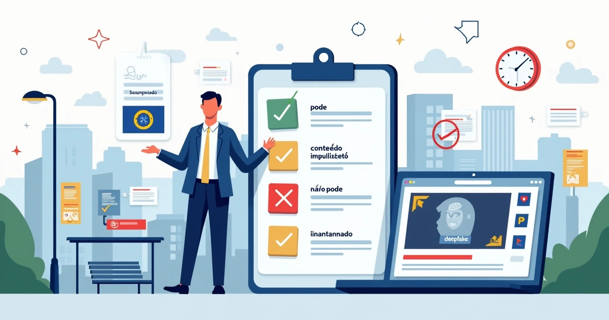 Ilustração de candidato explicando regras de propaganda eleitoral para cidadãos e nas redes sociais