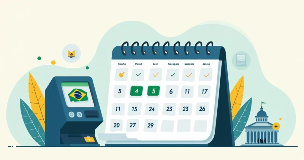 Ilustração de calendário eleitoral com símbolos das eleições federais no Brasil