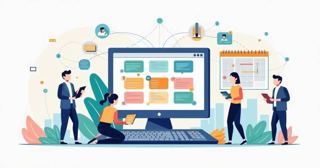 Ilustração de gabinete político usando sistema digital de gestão e CRM