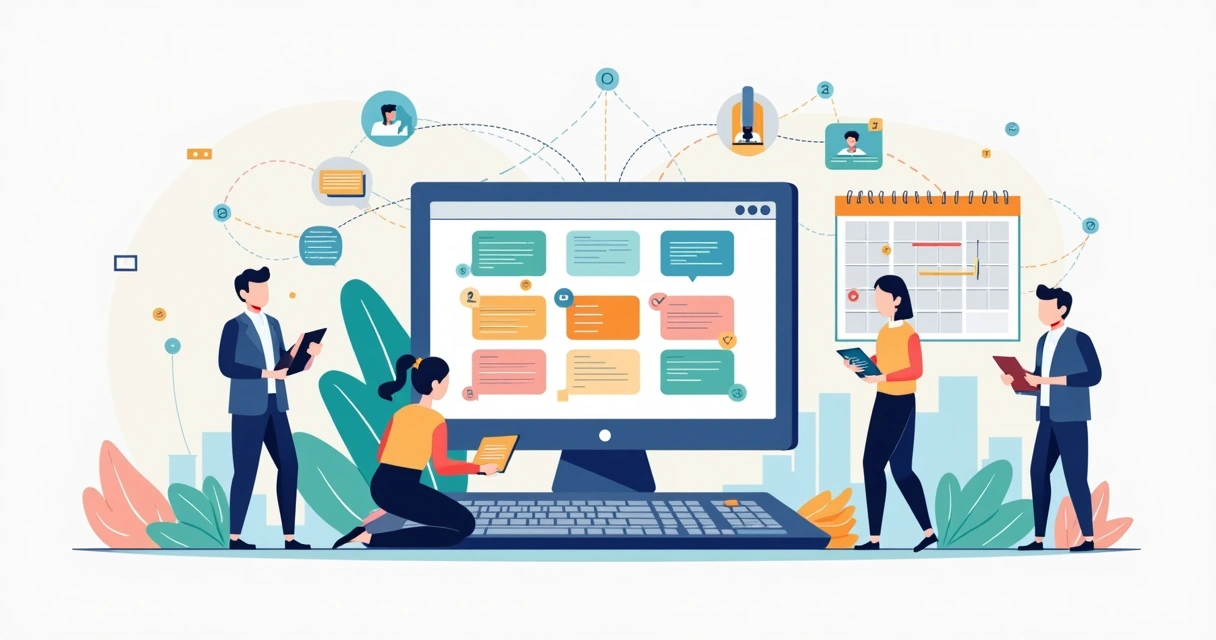 Ilustração de gabinete político usando sistema digital de gestão e CRM
